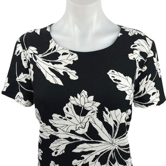 Banana Republic Black Floral Print Round Neck Short Sleeve Mini Sheath Dress 8 - Picture 3 of 5